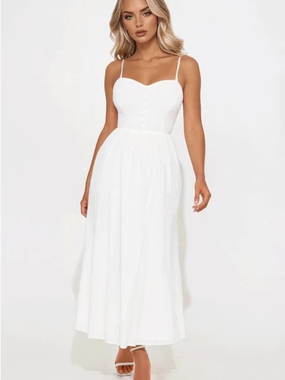 Fashion Nova White Spaghetti Strap Midi Dress